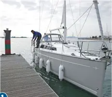  ??  ?? Again, scout the berth first to spot the pontoon cleat you want to use, then set up a bight of midships spring. Secure one end of the midships cleat and put the other on a winch