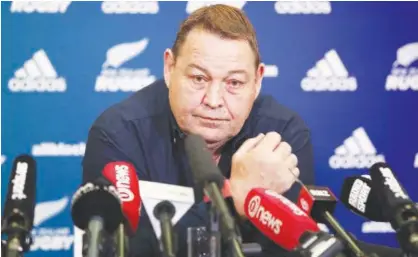  ?? Agence France-presse ?? New Zealand All Blacks rugby coach Steve Hansen speaks during a press conference in Auckland on Friday.