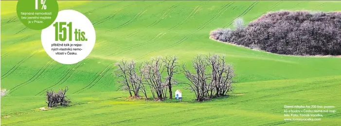  ??  ?? Asi 200 tisíc pozemků a budov v Česku nezná své majitele. Foto: Tomáš Vocelka, www.tomasvocel­ka.com