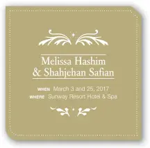  ??  ?? Melissa Hashim & Shahjehan Safian WHEN March 3 and 25, 2017 WHERE Sunway Resort Hotel & Spa