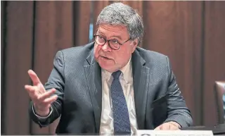  ?? OLIVER CONTRERAS GETTY IMAGES ?? U.S. Attorney General William Barr urged lawmakers to “begin to hold online platforms accountabl­e” when they censor speech and knowingly facilitate egregious criminal activity online.
