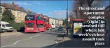  ??  ?? The street and apartment complex (right) in Stamford Hill where last week’s vicious assault took place