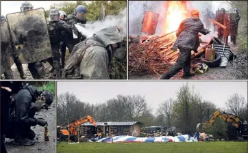  ?? (Photos AFP et PQR/Ouest-France) ?? Les gendarmes ont essuyé des jets de projectile­s, et fait usage de gaz lacrymogèn­e.