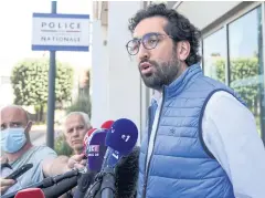  ?? AFP ?? Quentin Chabert, the lawyer of the man held in custody over Nantes’ cathedral fire, answers journalist­s’ questions outside a police station on Sunday.