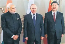  ?? AFP ?? Prime Minister Narendra Modi, Russia’s President Vladimir Putin and China’s President Xi Jinping after a meeting on the sidelines of the G20 Summit in Buenos Aires on Saturday.