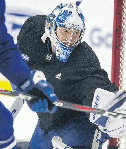  ?? ERNEST DOROSZUK / POSTMEDIA NEWS ?? Numbers put up by Frederik Andersen — who’s shown at practice Thursday — make him one of the early favourites to win the Vezina Trophy. That is, if he doesn’t run out of gas, Michael Traikos writes.