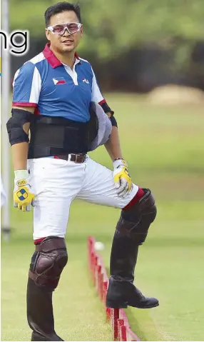  ?? Photos by RUSSELL PALMA ?? Polo is his passion: At 47, United Polo Players Associatio­n chair Michael “Mikee” Romero competes in the 30th Southeast Asian (SEA) Games.