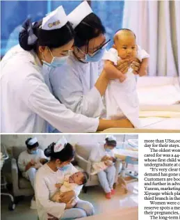  ??  ?? Luxurious care … Babies being taken care of by nurses at the Xiyuege Centre in Beijing. Such facilities are enjoying a boom as China sees the end of its one-child policy.