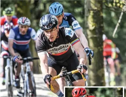  ?? Ellen Isherwood ?? ●● Mick Taylor leading a chasing pack through the wooded section and, inset, World Cup rider Anna Kay at Broughton Hall