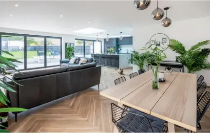  ??  ?? Left: The open-plan kitchen, living and dining zone was on the couple’s wishlist from the outset