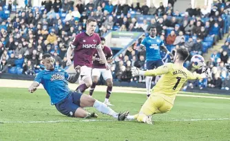  ?? ?? Posh skipper Jonson Clarke-Harris is denied by Derby goalkeeper Joe Wildsmith.