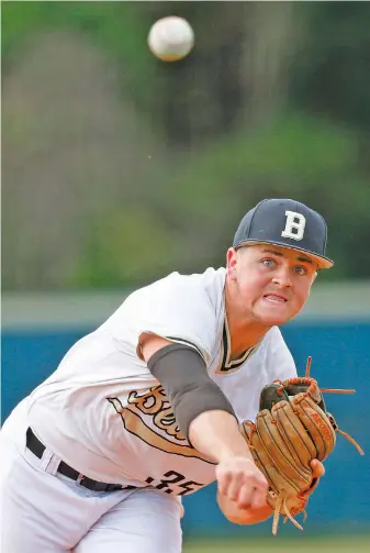  ?? STAFF PHOTO BY DOUG STRICKLAND ?? Bradley Central’s Riley Black pitches during the Bears’ win over Ooltewah in the District 5-AAA tournament Friday at Soddy-Daisy.