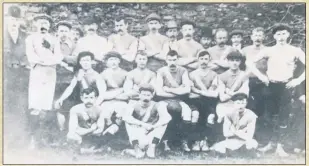  ??  ?? Kilworth captain, Patrick O’Connor, who later transferre­d to Fermoy Seniors. He is seen here, third from right between club officers in the back row, in a photograph of the Fermoy team that dates from the 1890s.