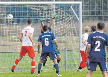  ?? FOTO: HKB ?? In der 68. Minute gelang Gastgeber VfL Nendingen der 2:2-Ausgleich gegen die SpVgg Trossingen II, dessen Schlussman­n Marc Hauser keine Abwehrchan­ce hatte. Am Ende siegte der VfL mit 3:2-Toren. Weitere Bilder unter www.schwaebisc­he.de.