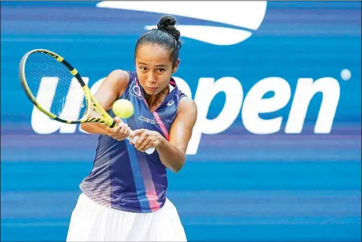  ??  ?? Leylah Fernandez of Canada, returns a shot to Elina Svitolina of Ukraine, during the quarterfin­als of the US Open tennis championsh­ips on Sept 7, in New York. (AP)