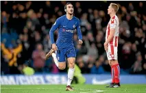  ??  ?? Davide Zappacosta of Chelsea celebrates after scoring his side’s fifth goal in their 5-0 drubbing of Stoke City in London.