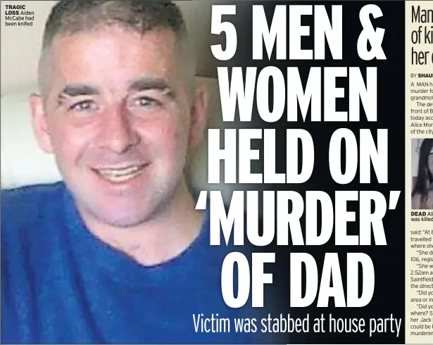  ??  ?? TRAGIC LOSS Aiden Mccabe had been knifed DEAD Alice Morrow was killed on Sunday