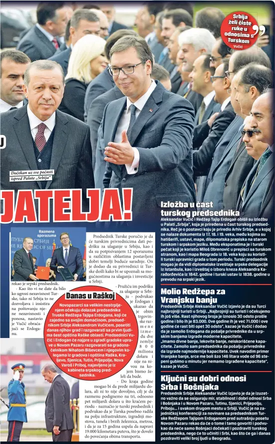  ??  ?? Dočekan uz sve počasti ispred Palate „Srbija“ Razmena sporazuma