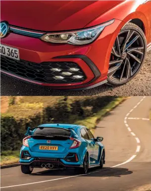  ??  ?? (Top) Tell us this isn’t a very, very pretty Golf GTI (Above) Civic likes to be driven pinned on its nose