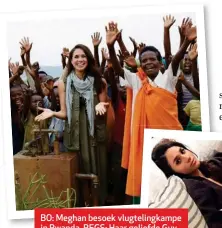  ??  ?? BO: Meghan besoek vlugteling­kampe in Rwanda. REGS: Haar geliefde Guy (links) en Bogart verhuis saam met hul nooi na die Britse hoofstad.