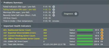  ??  ?? Drivedx details the severe efforts on a failing external drive.