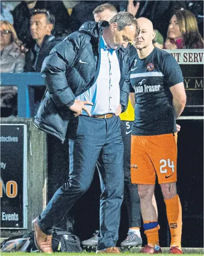  ?? Picture: SNS Group. ?? Clockwise, from above: United boss Csaba Laszlo has the chairman’s backing to try again; striker Simon Murray, one man linked with a return to Tannadice; Dunfermlin­e celebrate a goal against champions St Mirren; a rare bright spot for Brechin in a...