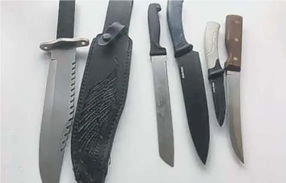  ?? ?? Some of the knives recovered by police.