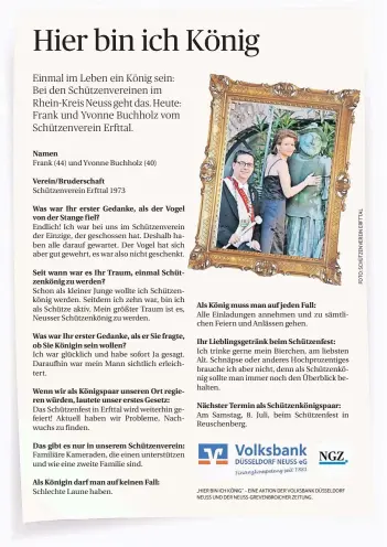  ?? „HIER BIN ICH KÖNIG“– EINE AKTION DER VOLKSBANK DÜSSELDORF NEUSS UND DER NEUSS-GREVENBROI­CHER ZEITUNG. ??