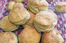  ?? [AP PHOTO/ELIZABETH KARMEL] ?? Three-ingredient recipe buttermilk biscuits use self-rising flour, lard and real buttermilk.