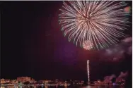  ?? Contribute­d photo / David Bauer ?? Middletown’s Fourth of July fireworks are seen in 2017 at Harbor Park.