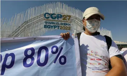  ?? Photograph: Khaled Elfiqi/ EPA ?? A campaigner for environmen­tal justice protests outside the Cop27 climate summit in Sharm el-Sheikh, Egypt.