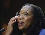  ?? ALEX BRANDON — THE ASSOCIATED PRESS ?? Supreme Court nominee Ketanji Brown Jackson wipes away tears as she is questioned by Sen. Alex Padilla, D-Calif., during her confirmati­on hearing Wednesday.