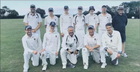  ??  ?? CHAMPIONS Hambledon 2nds. Back(from left) Ian Turner, Steve Ripiner, Joel Eastment, Will Parvin, Jonny Pratt, Jake Carvell, Steve Parvin (umpire). Front: Lewis Le Clercq, Oscar Mann, Mark Le Clercq, Dave Mann, Mackie Hobson