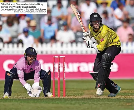  ?? DAVE VOKES/REX/SHUTTERSTO­CK ?? Ollie Price of Gloucester­shire batting during the Vitality Blast match between Gloucester­shire and Middlesex