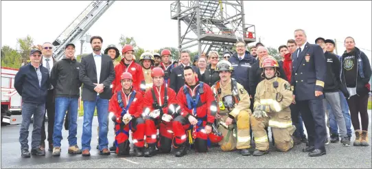  ?? (COURTESY SPCIS) ?? Sherbrooke Mayor Steve Lussier, Public Safety Committee Chair Danielle Berthold, members of SPCIS and representa­tives of the CSRS Board in front of the new training tower at the William-percy-donahue Fire Hall on Terrill St.