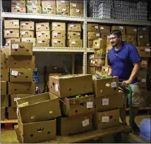  ?? AMANDA VOISARD / AMERICAN-STATESMAN ?? Sonny Garza, 40, sorts and organizes donations Monday at the Hays County Food Bank in San Marcos. Donations have rebounded after a severe shortage in recent weeks.