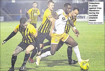  ?? Picture: Barry Goodwin ?? Folkestone in action against Cray Wanderers during the curtailed 2020/21 season