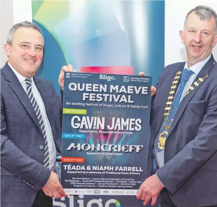  ?? ?? Sligo County Council Chief Executive Martin Lydon and Cathaoirle­ach Cllr Gerard Mullaney at the launch of the Queen Maeve Festival this week.