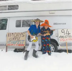  ??  ?? Friday’s Nor’easter kept Larry Rhindress and his 94 year old mom from seeing Dave Myles at the Marigold in Truro. The snow didn’t stop they from rockin’