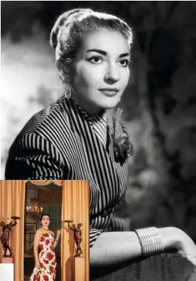  ??  ?? Clockwise from above: The soprano in 1954; appearing in Norma at London’s Covent Garden; Maria at her Milan home in a Dior gown. Opposite page: Maria and Onassis began their nine-year affair in 1958, despite both being married.