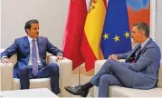  ?? (AFP) ?? Spain's Prime Minister Pedro Sanchez (right) and Emir of Qatar Tamim bin Hamad al Thani take part in a meeting in Madrid on Wednesday
