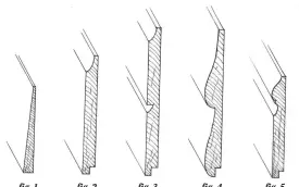  ??  ?? 1. CL APBOARD (bevel, lap siding) 2. PL AIN NOVELTY (German, cove siding) 3. FALSE JOINT NOVELTY 4. DOUBLE OGEE NOVELTY (Boston clinker, waterfall) 5. FIGURED NOVELTY fig. 1 fig. 2 fig. 3 fig. 4 fig. 5