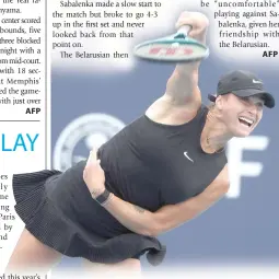  ?? AFP PHOTO ?? Aryna Sabalenka serves against Paula Badosa of Spain during their match on Day 7 of the Miami Open at Hard Rock Stadium on Friday, March 22, 2024, in Miami Gardens, Florida.