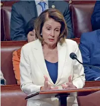  ?? Reuters ?? House Minority Leader Nancy Pelosi is speaking on the floor of the House of Representa­tives on Capitol Hill in Washington. —