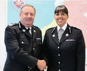  ?? Picture: Dyfed-Powys Police ?? Dyfed-Powys Police’s departing chief constable Mark Collins with temporary chief constable Claire Parmenter.