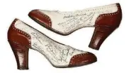  ??  ?? Spectator Pumps Signed by the Yankees, about 1941, leather and suede, Stuart Weitzman Collection, no. 286.
