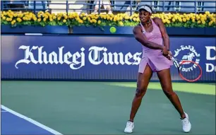  ?? — PHOTOS BY M SAJJAD ?? Sloane Stephens hits a return during her first round match on Sunday.