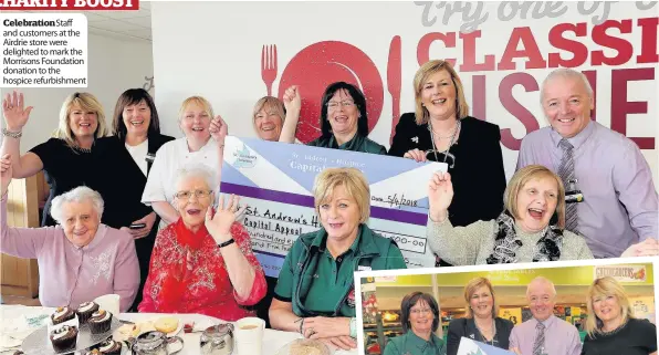  ??  ?? Celebratio­n Staff and customers at the Airdrie store were delighted to mark the Morrisons Foundation donation to the hospice refurbishm­ent