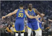  ?? JEFF CHIU – BAY AREA NEWS GROUP ?? Warriors guard Steph Curry and forward Draymond Green, right, have won four NBA titles together along with
Klay Thompson, whom they hope the club retains this offseason.