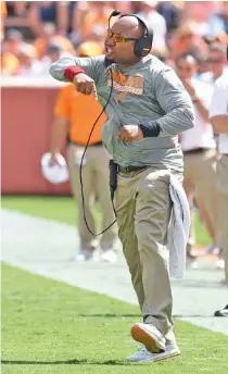  ?? STAFF PHOTO BY ROBIN RUDD ?? Tennessee running backs coach Robert Gillespie, pictured, likes the developing depth he has in his position group, though John Kelly has been a reliable workhorse for the Vols this season.